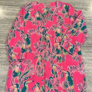 Lilly Pulitzer Pink Toucan Tropical Oasis Tunic / Swim Cover Up, Size M